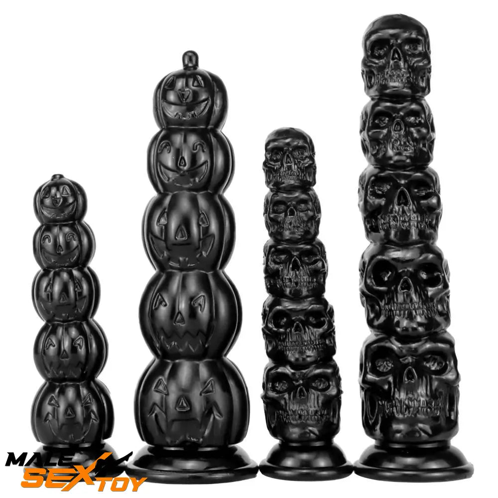 8.668in 11.86in 7.87in 11.02in Pumpkin Skull Odd Head Big Black Dildo