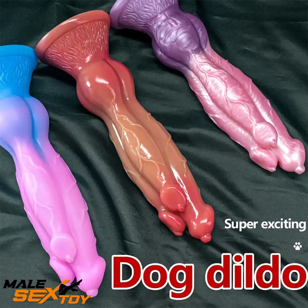 9.44in Colorful Silicone Flexible Fantasy Dog Dildo For BDSM Sex Toy Male Sex Toy