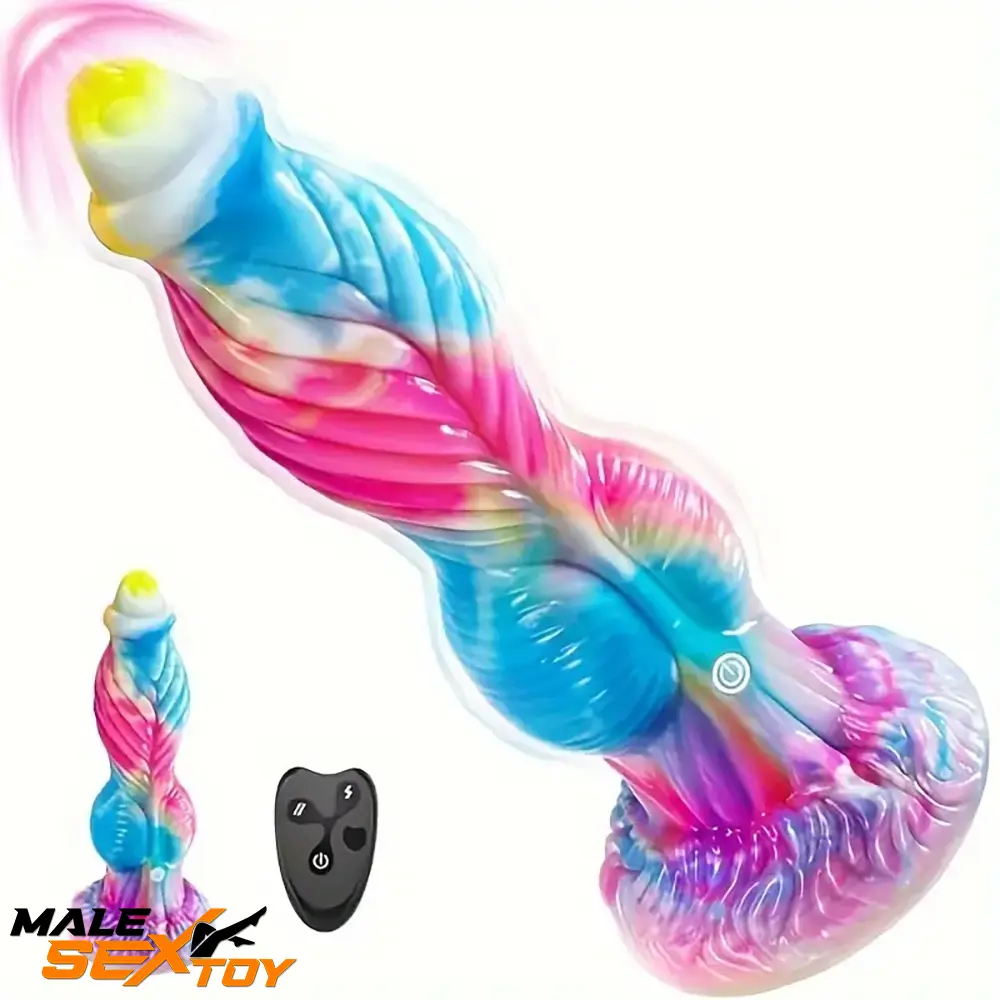 10.2in Fantasy Big Soft Silicone Monster Thrusting Knot Vibrating Dildo Male Sex Toy