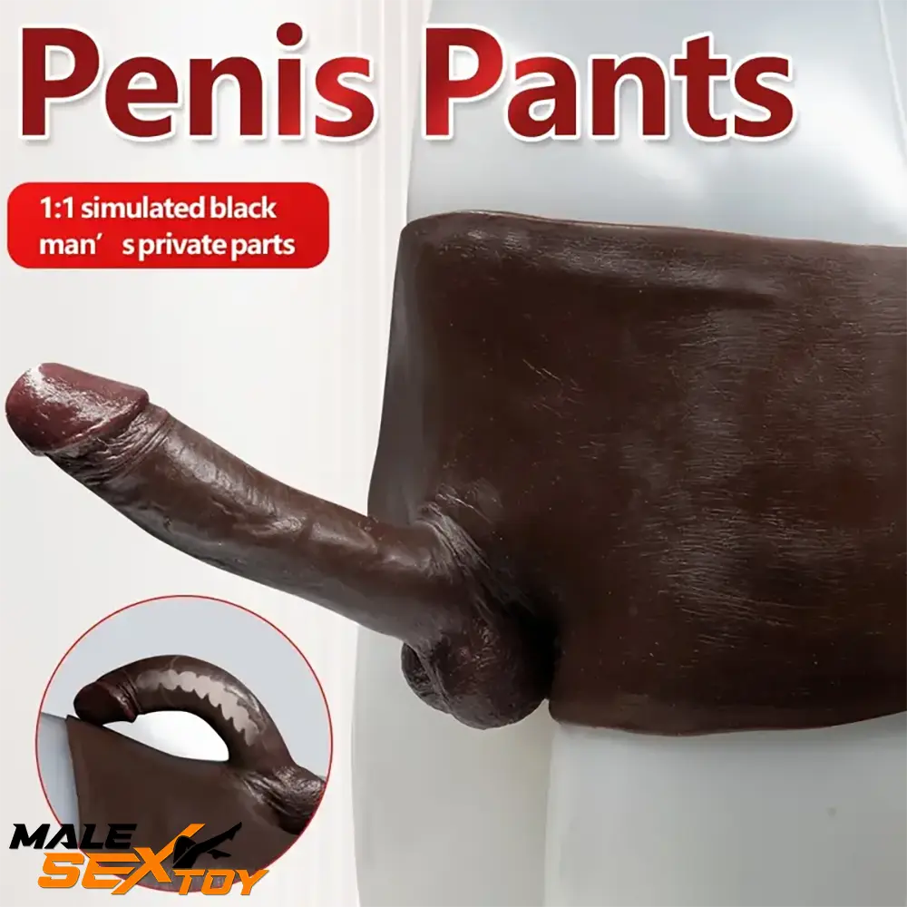 6.29in Wearable Ebony Solid Hollow Dildo Pants With Builtin Skeleton Male Sex Toy