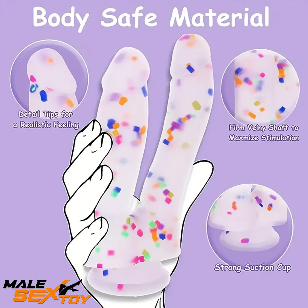 7in Soft Silicone Confetti Colorful Double Headed Dildo For Women Male Sex Toy