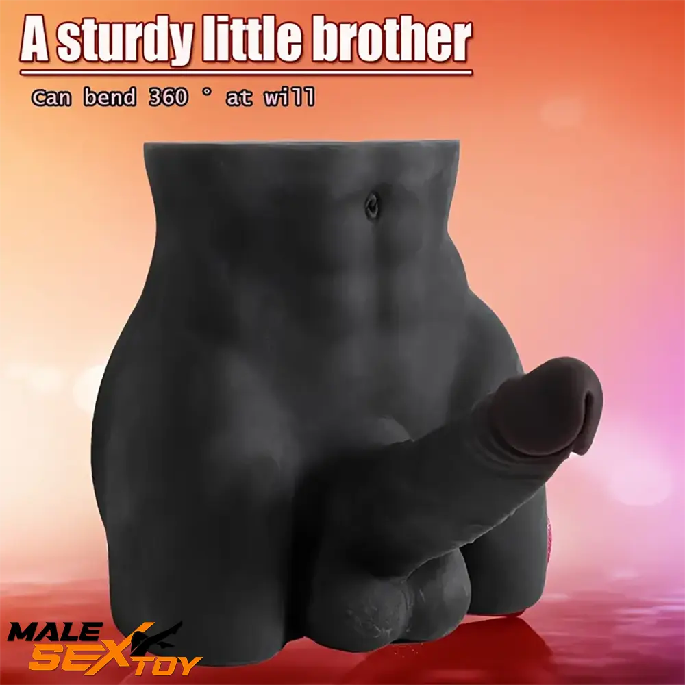 6.3in Silicone Realistic Dildo With 7.38lb Ebony Ridable Male Sex Torso